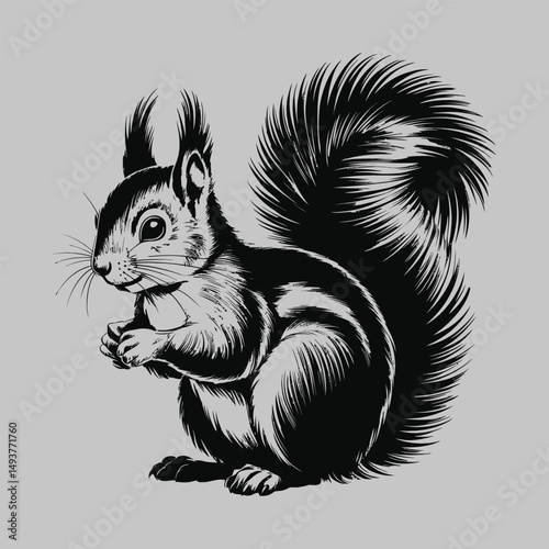 Adorable black and white squirrel illustration