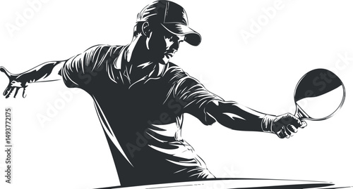 Silhouette of a male table tennis player in action hitting the ball with a paddle during a game.