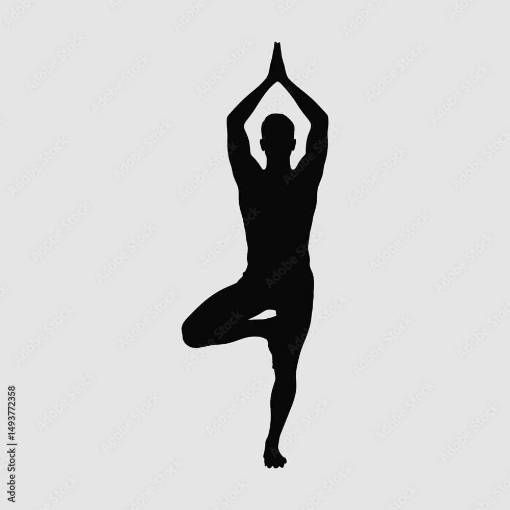 Fototapeta premium Man silhouette practicing tree yoga pose fitness