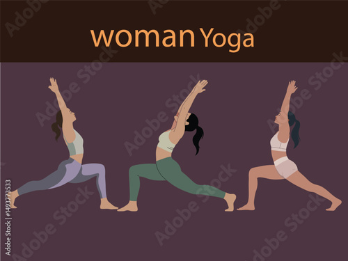 Three women practicing warrior two yoga pose