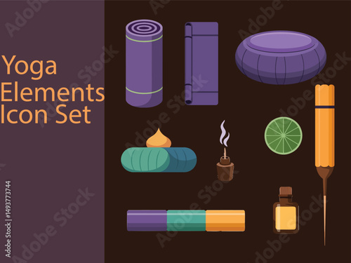 Yoga and wellness elements icon set design