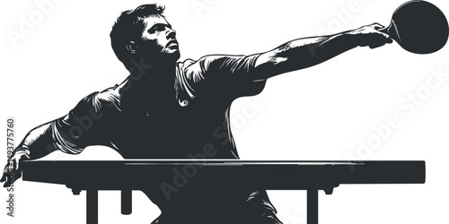 Silhouette of a male table tennis player extending arm to hit the ball during a match