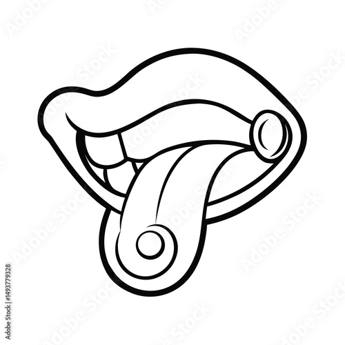tongue ring line art vector- llustration