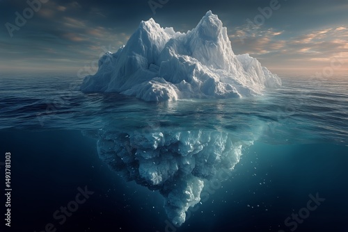 Majestic Iceberg Floats Serenely in Dark Ocean Waters During a Tranquil Sunset