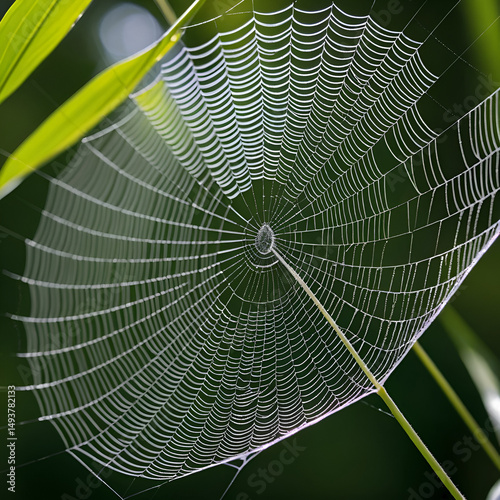 Spider web precision. Crafting ultra-realistic webs. The art of spider silk construction. Nature's masterful design in web spinning. photo