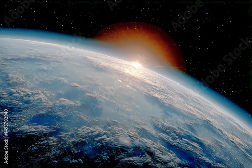 Sunrise Over Earth Viewed From Space Highlighting Atmospheric Colors and the ...
