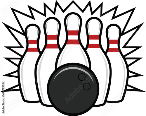 Striking Bowling Pins and Ball Illustration for Bowling Alley Promotion