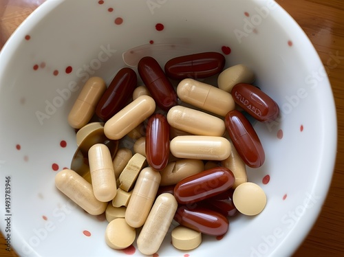 Small bowl containing daily dose of supplements