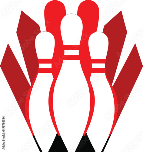 Abstract Bowling Pins Design Red and White Modern Minimalist Graphic Illustration