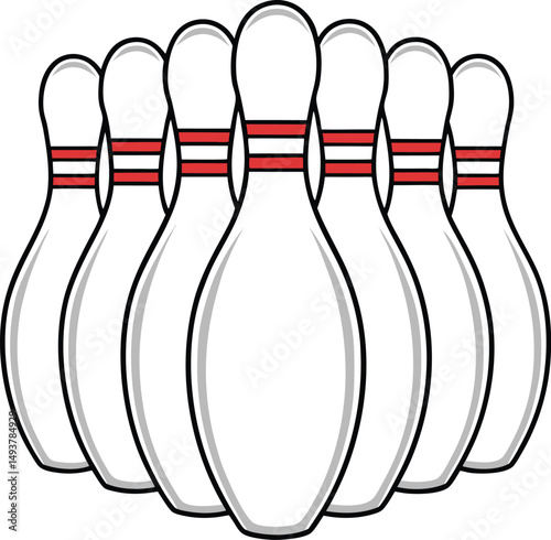 Seven Bowling Pins Arranged in a Classic Formation Ready for a Strike