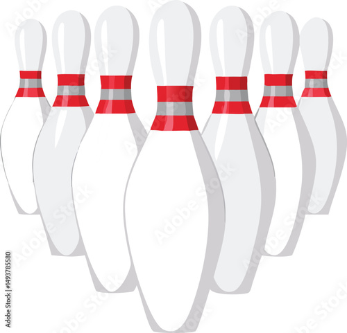 Ten White Bowling Pins Arranged in a Triangle Formation on White Background