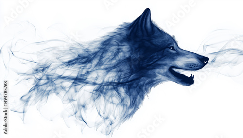 Monochrome image of a wolf formed by smoke