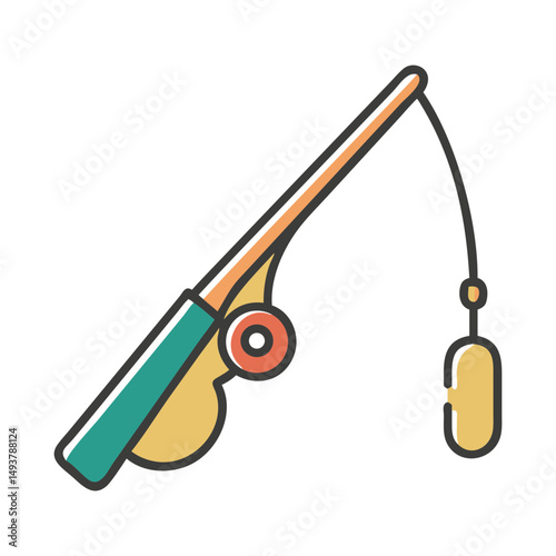 Fishing rod with reel and bobber on a white background  