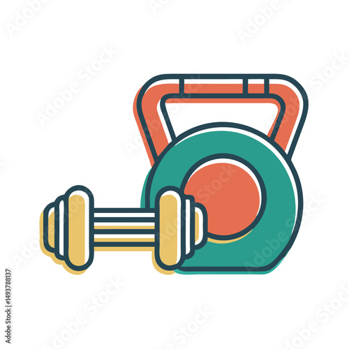 Colorful kettlebell and dumbbell weights for fitness training  