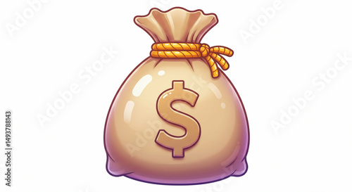 Cartoon bag of money secured with a tied rope