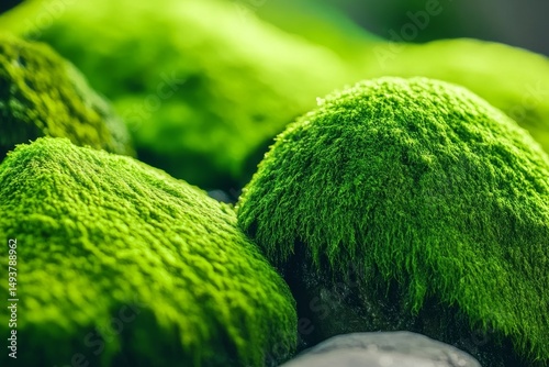 Green moss growing on dark textured surface with natural organic appearance
