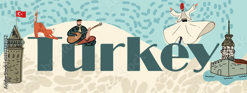  Turkey text. Flyer, invitation, sticker, banner. Vector illustration.