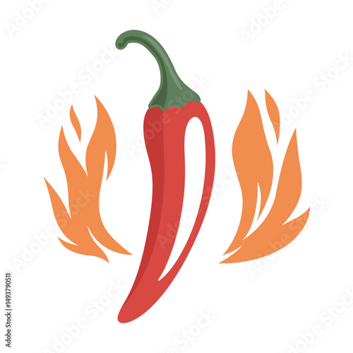 Spicy Chili Pepper With Flames Hot Sauce Logo. Fiery Chili Pepper Illustration For Spicy Food Branding. Chili Pepper Vector Art with Fire for Hot Sauce Label, Icon For Mexican Cuisine