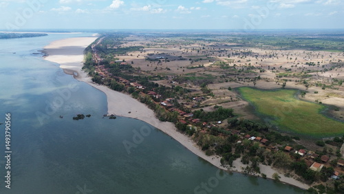 Vászonkép Aerial View of Mekong River Near Kratie, Cambodia – Scenic River Landscape