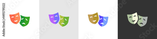 Masquerade masks icons. Drama mask icons. Tragedy and comedy. Theatre face masks. Vector
