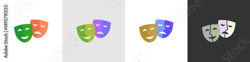 Theatre masks icons. Comedy and tragedy masks. Happy and sad masks. Vector