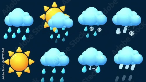Animated Weather Icons Sun, Rain, Snow, Clouds - 4K Video Pack