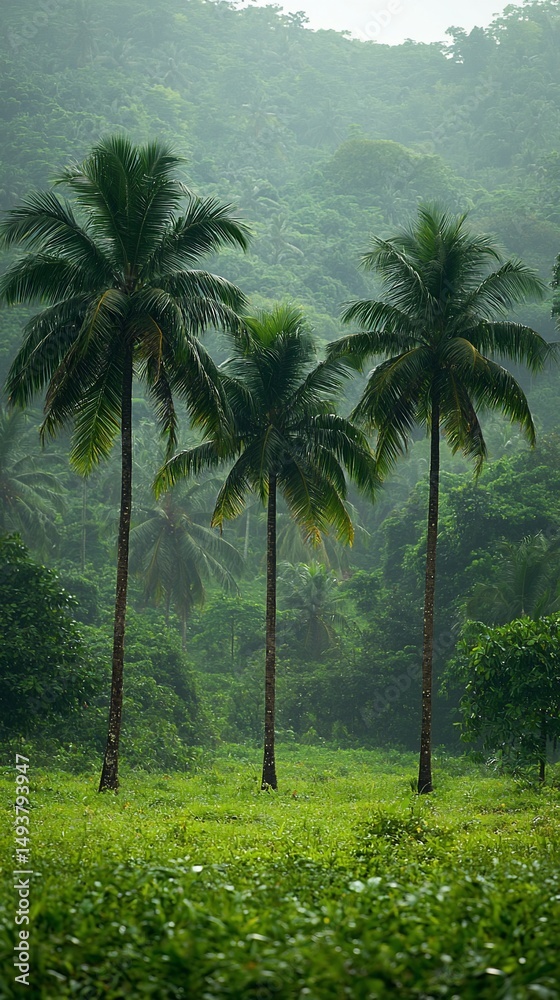 Fototapeta premium Lush tropical valley with palm trees