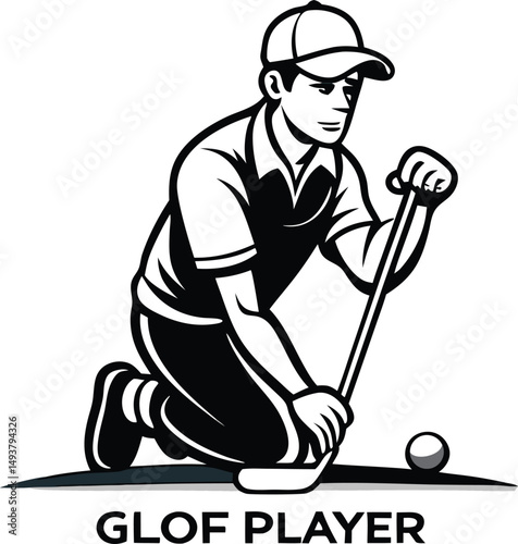 Silhouette of a Golf Player Swinging a Club on a White Background