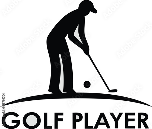 Kneeling Golf Player Putting Ball on Green Course Illustration
