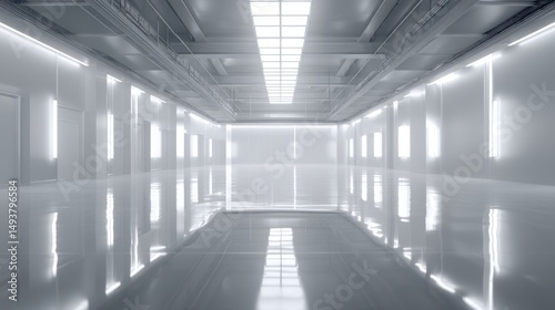 A sleek, modern interior space with bright lighting and glossy floors.