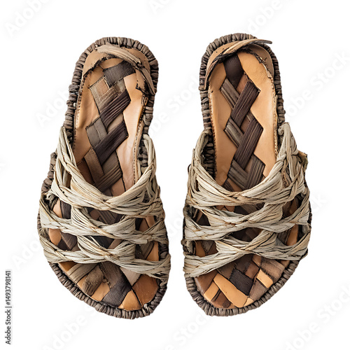 Bohemian Espadrille Sandals with Hand Woven Pattern Isolated on Transparent Background