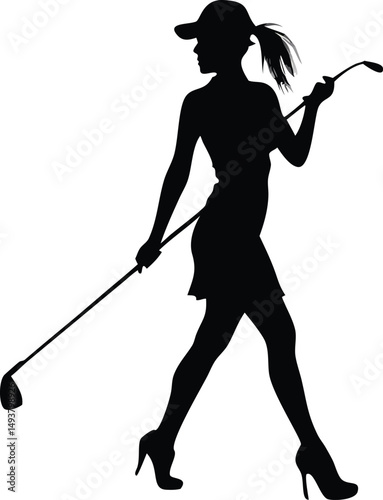 Silhouette of a Female Golfer Holding a Putter Ready to Play Golf