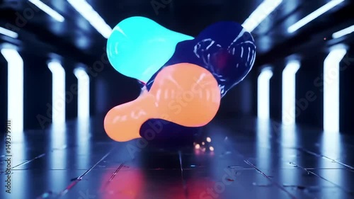 Abstract 3D Render Neon Glowing Shapes in Futuristic Space