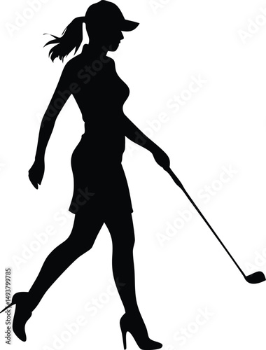Silhouette of a Female Golfer Carrying a Golf Club on Her Shoulder