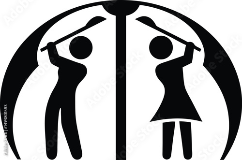 Abstract Golfing Couple Silhouette Logo Design for Club or Tournament