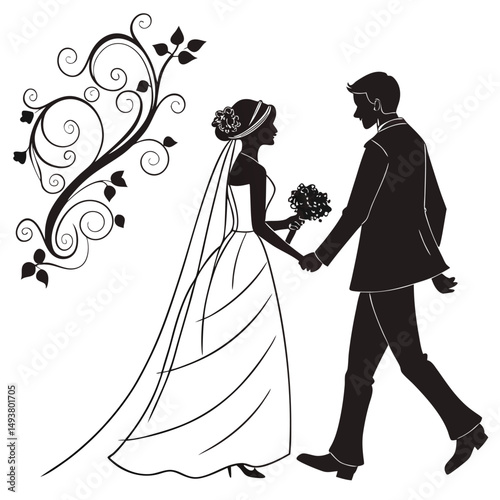 couple celebrating marriage silhouette vector illustration