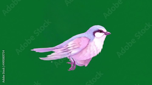 Pastel Pink and Purple Bird Illustration on Green Background