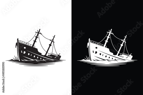 Shipwreck icon vector on White Background ,Vector Art Illustration on white background.