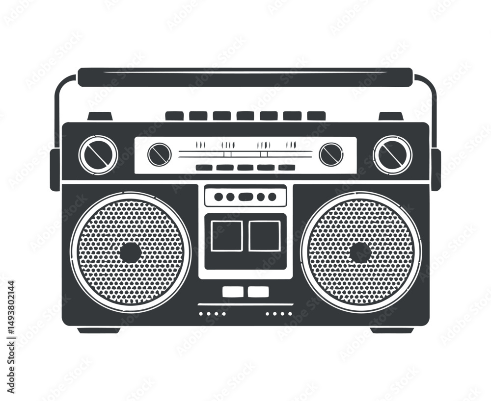 Fototapeta premium Vintage radio cassette player, retro radio isolated on white