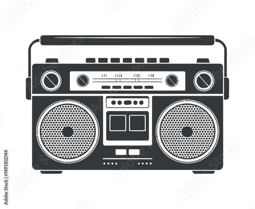 Vintage radio cassette player, retro radio isolated on white
