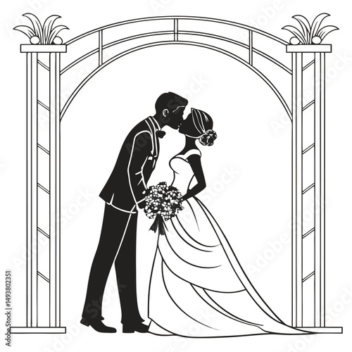 couple celebrating marriage silhouette vector illustration