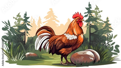 Wallpaper Mural Hen Laying Eggs in Forest Cartoon Vector Illustration Torontodigital.ca