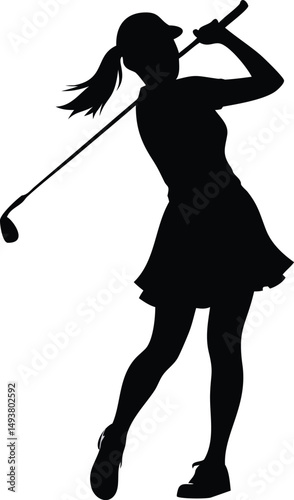 Silhouette of a Female Golfer Swinging a Golf Club on a Golf Course