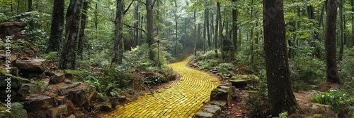 yellow brick road in the forest 