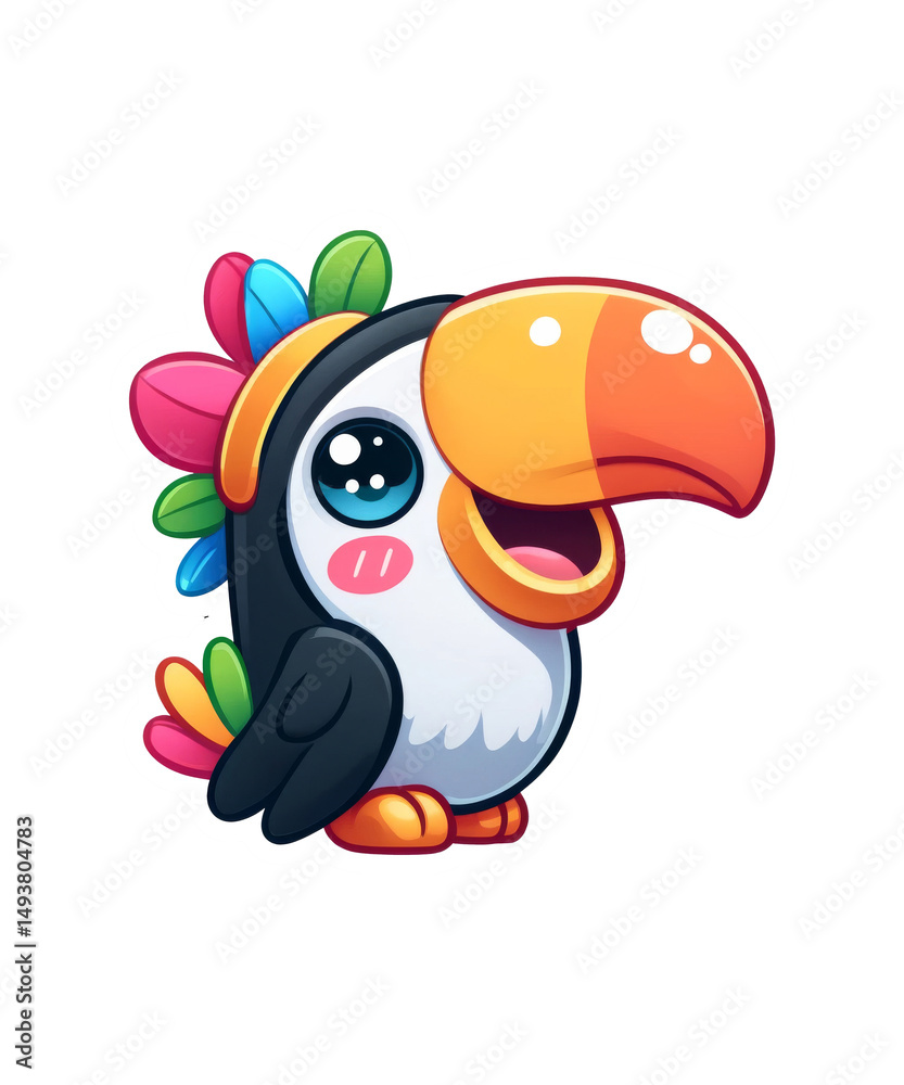 Fototapeta premium A funny cartoon penguin character, a cute bird animal, holds a blank sign illustration for fun holiday design
