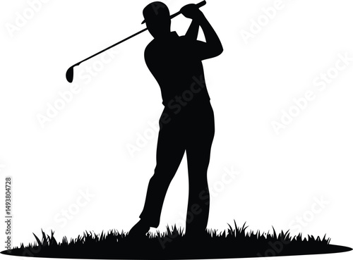 Silhouette of a Golfer Preparing to Swing a Golf Club on a Green