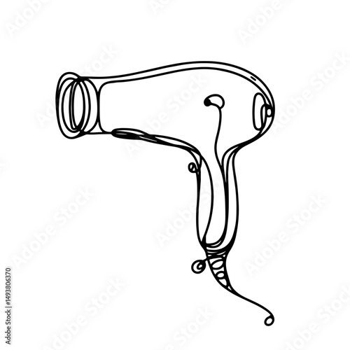 Minimalist line art hairdryer illustration on a white backdrop representing modern design and home beauty concepts, concept of beauty salons or cosmetic stores