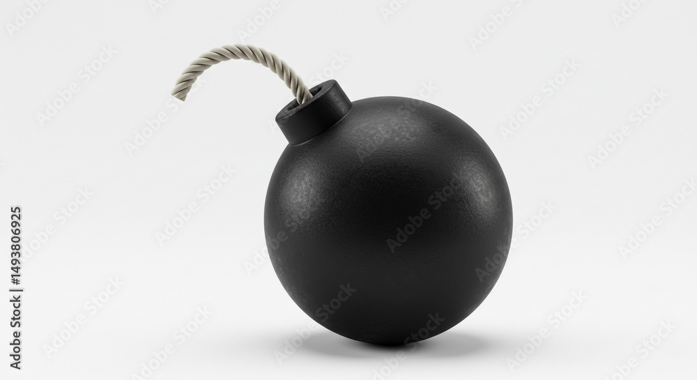 Black Round Bomb with Fuse Still Life Explosive Threat Danger Cartoon Violence Time Bomb Concept 3D Black Round Bomb with Fuse Still Life Explosive Threat Danger Cartoon Violence Time Bomb Concept 3D