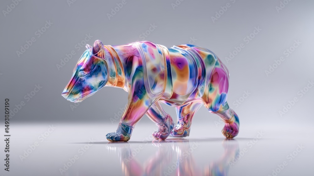 Fototapeta premium Colorful abstract bear sculpture made of glass, representing creativity and art.