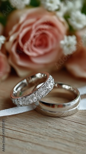 Elegant Wedding Rings Arranged With Delicate Roses for a Romantic Celebration